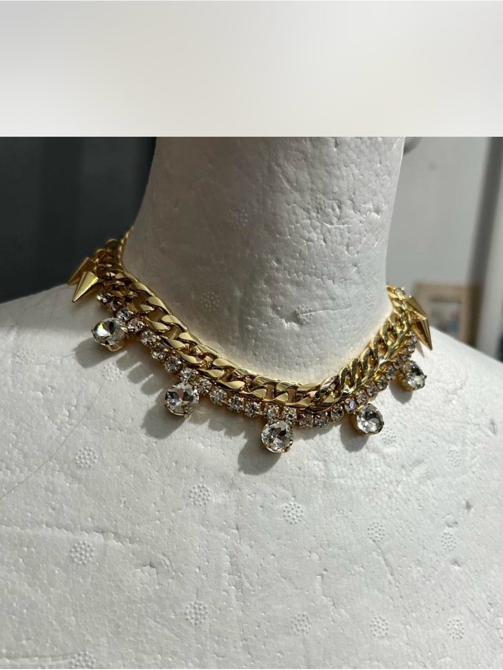 Gold Crystal Drop Chain Choker Necklace. Set necklace and matching earrings
